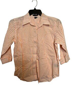 Chaps Womens Orange & White Striped Button-Up Shirt Long Sleeves Size L 100% Cot
